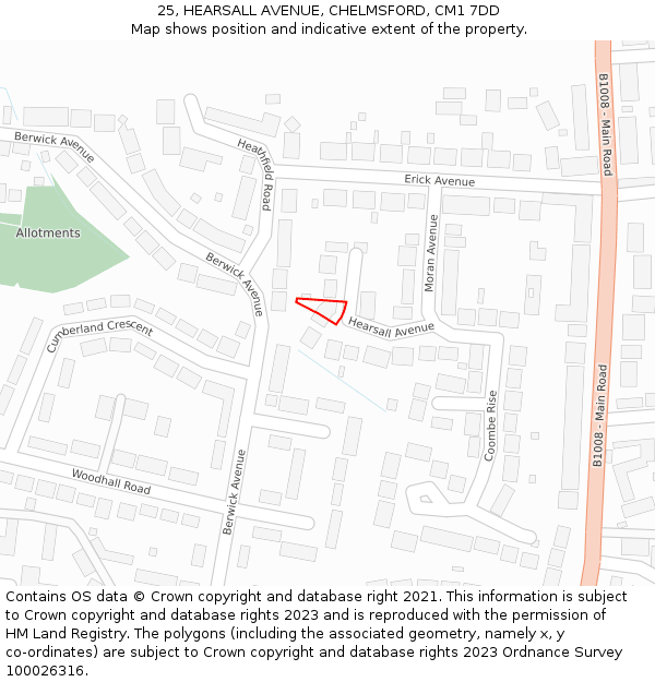 25, HEARSALL AVENUE, CHELMSFORD, CM1 7DD: Location map and indicative extent of plot