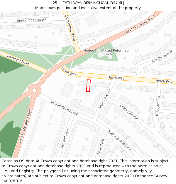 25, HEATH WAY, BIRMINGHAM, B34 6LJ: Location map and indicative extent of plot