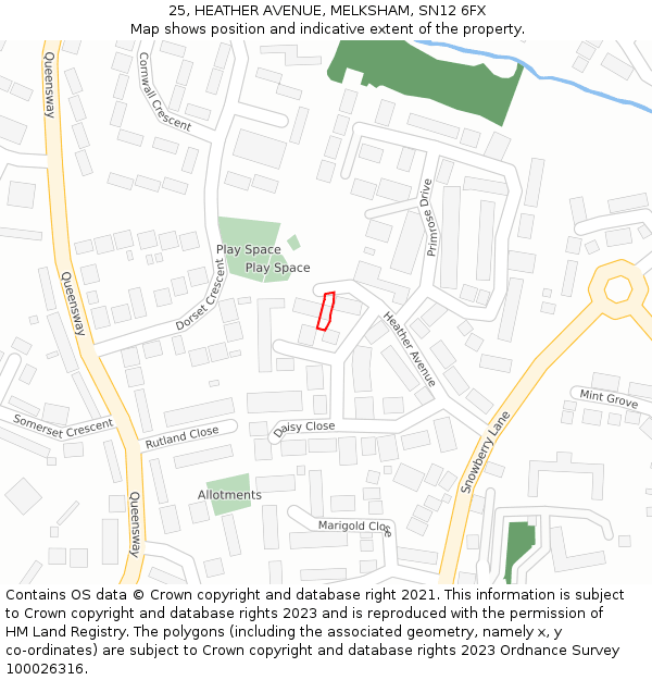 25, HEATHER AVENUE, MELKSHAM, SN12 6FX: Location map and indicative extent of plot