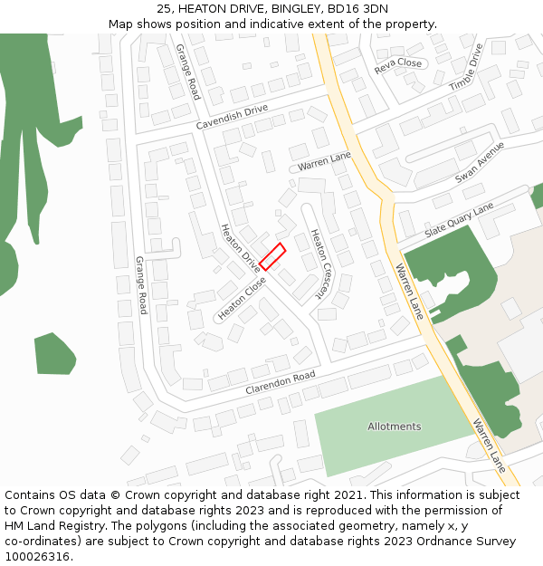 25, HEATON DRIVE, BINGLEY, BD16 3DN: Location map and indicative extent of plot