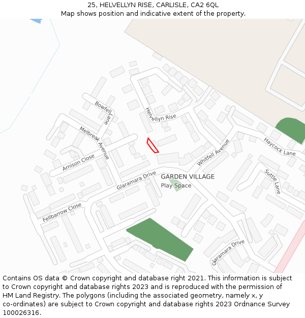 25, HELVELLYN RISE, CARLISLE, CA2 6QL: Location map and indicative extent of plot