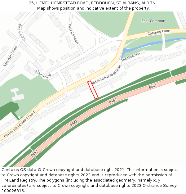 25, HEMEL HEMPSTEAD ROAD, REDBOURN, ST ALBANS, AL3 7NL: Location map and indicative extent of plot