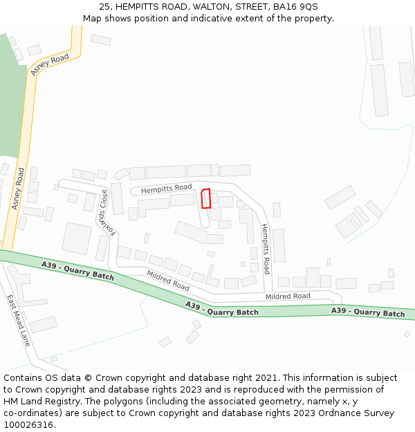 25, HEMPITTS ROAD, WALTON, STREET, BA16 9QS: Location map and indicative extent of plot