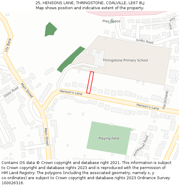 25, HENSONS LANE, THRINGSTONE, COALVILLE, LE67 8LJ: Location map and indicative extent of plot