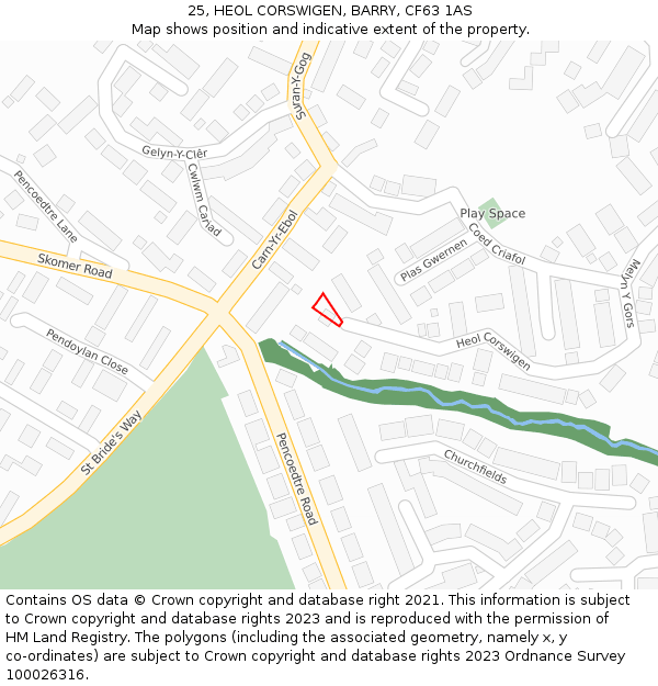 25, HEOL CORSWIGEN, BARRY, CF63 1AS: Location map and indicative extent of plot
