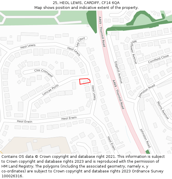 25, HEOL LEWIS, CARDIFF, CF14 6QA: Location map and indicative extent of plot