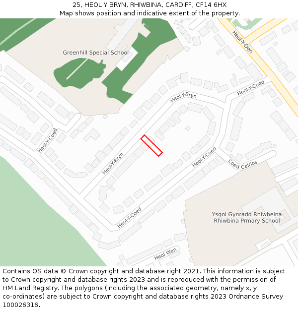 25, HEOL Y BRYN, RHIWBINA, CARDIFF, CF14 6HX: Location map and indicative extent of plot