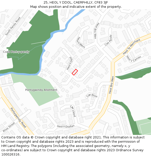 25, HEOL Y DDOL, CAERPHILLY, CF83 3JF: Location map and indicative extent of plot