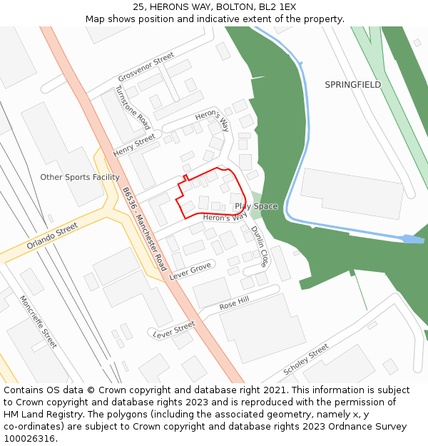 25, HERONS WAY, BOLTON, BL2 1EX: Location map and indicative extent of plot