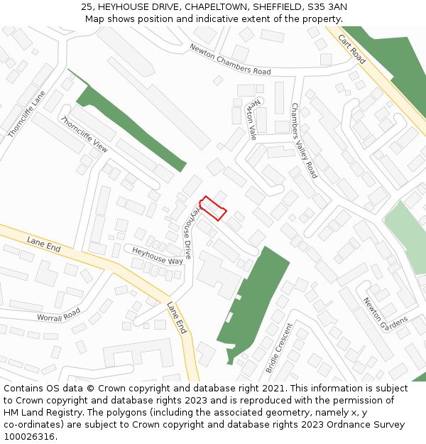 25, HEYHOUSE DRIVE, CHAPELTOWN, SHEFFIELD, S35 3AN: Location map and indicative extent of plot