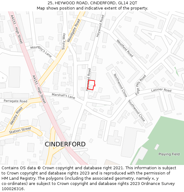 25, HEYWOOD ROAD, CINDERFORD, GL14 2QT: Location map and indicative extent of plot