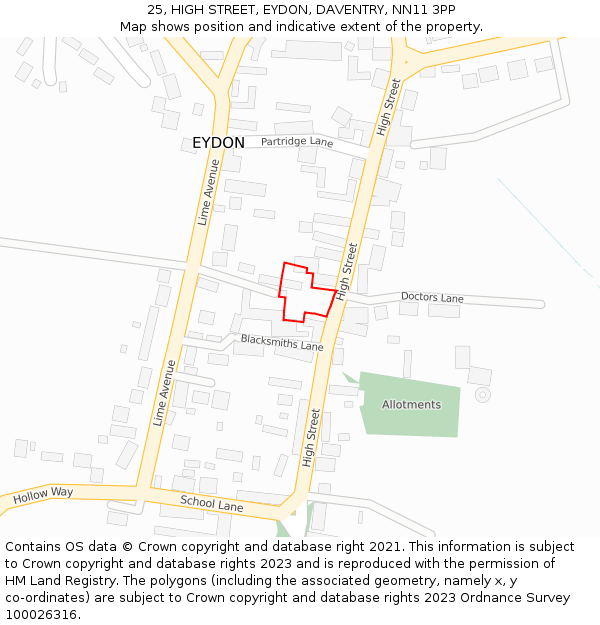 25, HIGH STREET, EYDON, DAVENTRY, NN11 3PP: Location map and indicative extent of plot