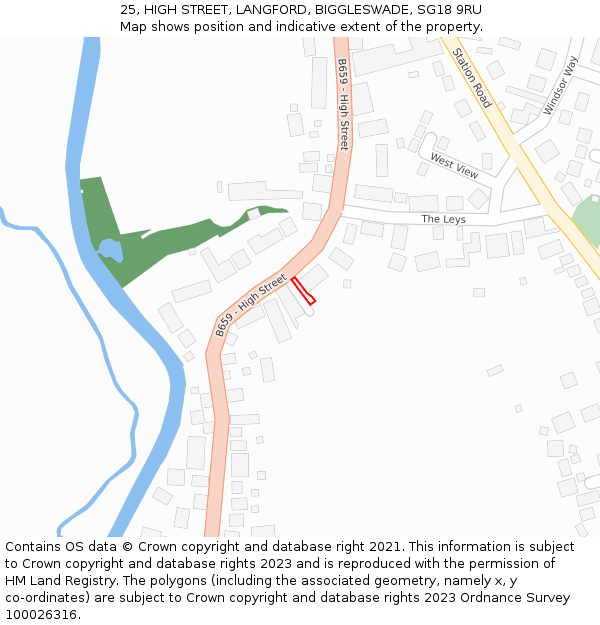 25, HIGH STREET, LANGFORD, BIGGLESWADE, SG18 9RU: Location map and indicative extent of plot