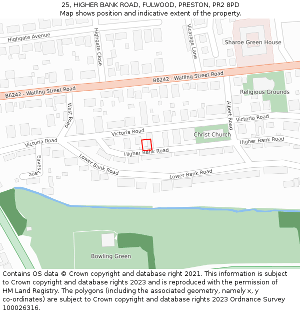 25, HIGHER BANK ROAD, FULWOOD, PRESTON, PR2 8PD: Location map and indicative extent of plot