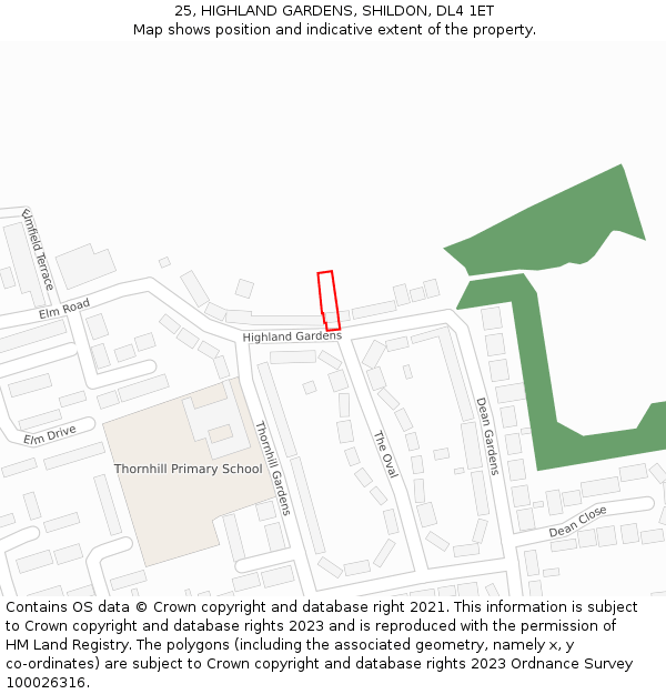 25, HIGHLAND GARDENS, SHILDON, DL4 1ET: Location map and indicative extent of plot