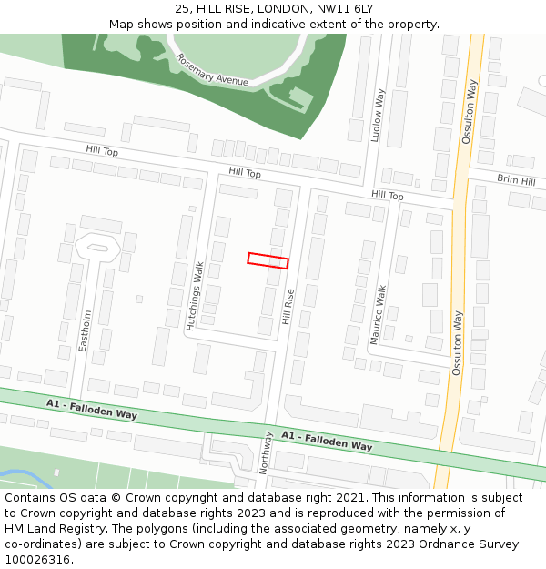 25, HILL RISE, LONDON, NW11 6LY: Location map and indicative extent of plot