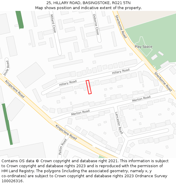 25, HILLARY ROAD, BASINGSTOKE, RG21 5TN: Location map and indicative extent of plot