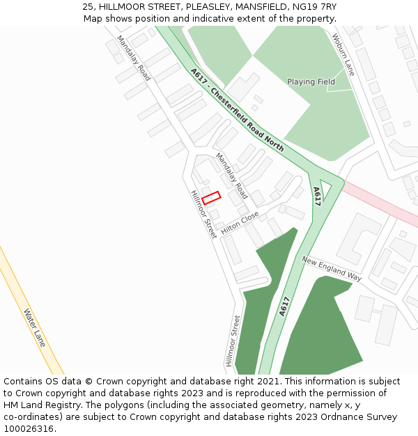25, HILLMOOR STREET, PLEASLEY, MANSFIELD, NG19 7RY: Location map and indicative extent of plot