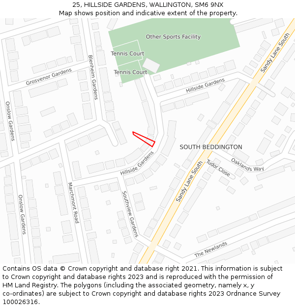 25, HILLSIDE GARDENS, WALLINGTON, SM6 9NX: Location map and indicative extent of plot