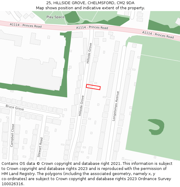 25, HILLSIDE GROVE, CHELMSFORD, CM2 9DA: Location map and indicative extent of plot