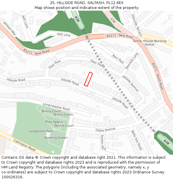 25, HILLSIDE ROAD, SALTASH, PL12 6EX: Location map and indicative extent of plot