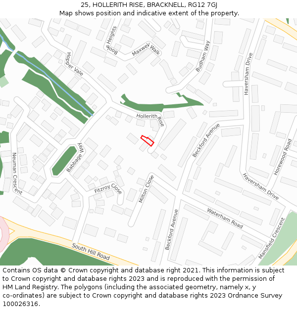 25, HOLLERITH RISE, BRACKNELL, RG12 7GJ: Location map and indicative extent of plot