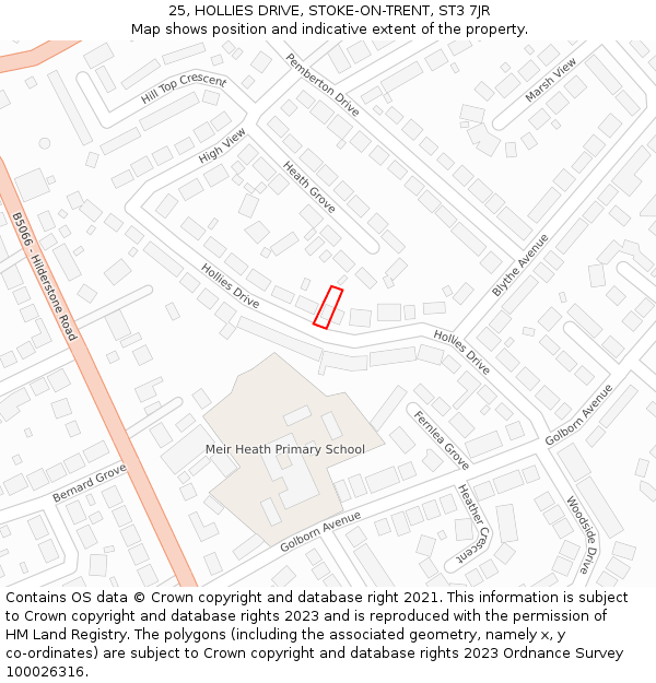 25, HOLLIES DRIVE, STOKE-ON-TRENT, ST3 7JR: Location map and indicative extent of plot