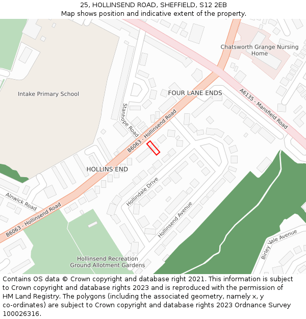 25, HOLLINSEND ROAD, SHEFFIELD, S12 2EB: Location map and indicative extent of plot