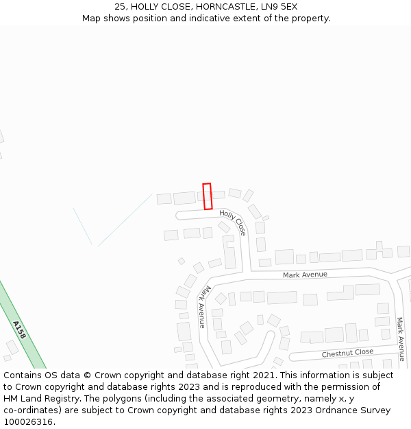 25, HOLLY CLOSE, HORNCASTLE, LN9 5EX: Location map and indicative extent of plot