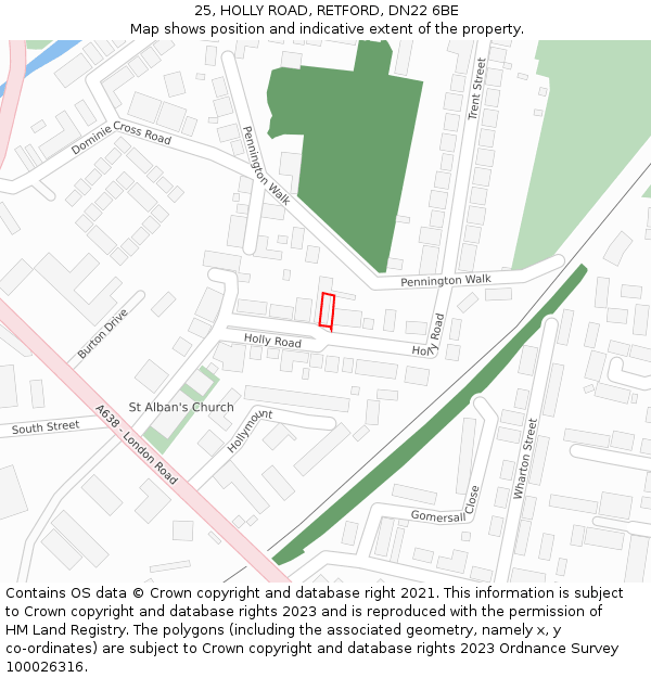 25, HOLLY ROAD, RETFORD, DN22 6BE: Location map and indicative extent of plot