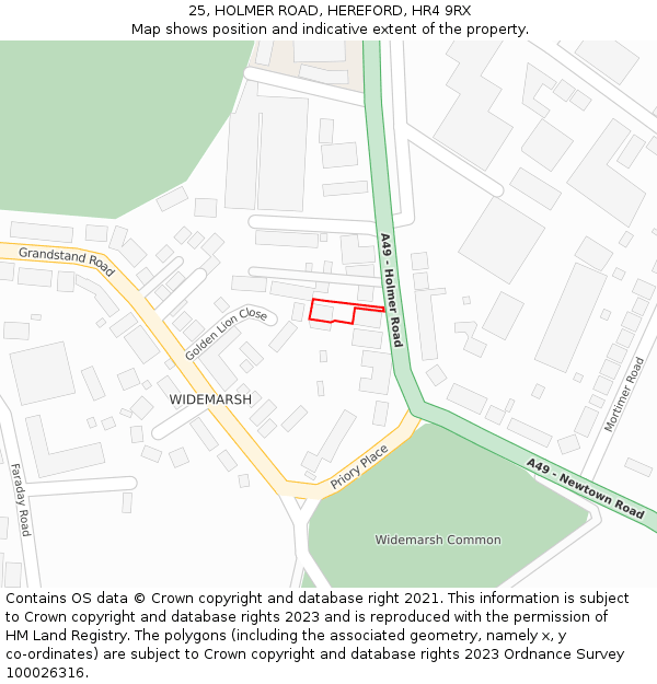 25, HOLMER ROAD, HEREFORD, HR4 9RX: Location map and indicative extent of plot