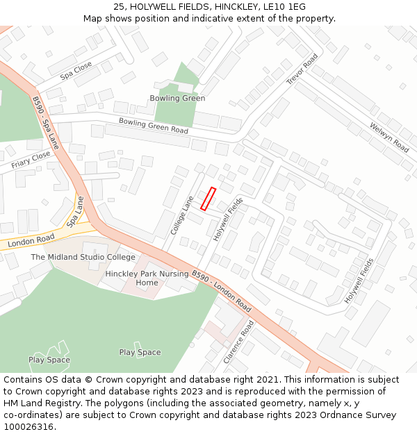 25, HOLYWELL FIELDS, HINCKLEY, LE10 1EG: Location map and indicative extent of plot