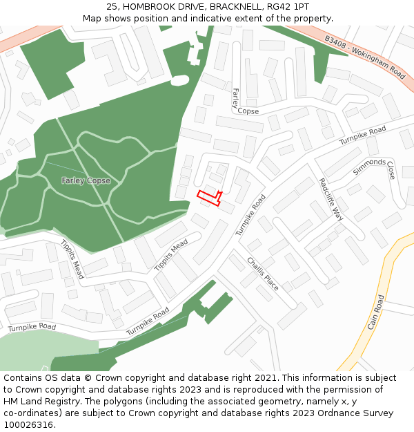 25, HOMBROOK DRIVE, BRACKNELL, RG42 1PT: Location map and indicative extent of plot