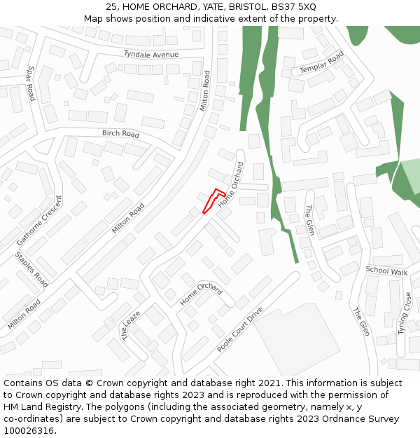 25, HOME ORCHARD, YATE, BRISTOL, BS37 5XQ: Location map and indicative extent of plot