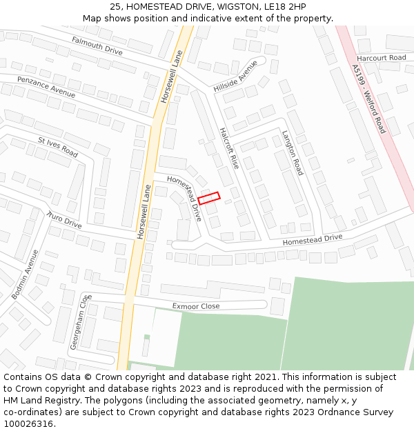 25, HOMESTEAD DRIVE, WIGSTON, LE18 2HP: Location map and indicative extent of plot