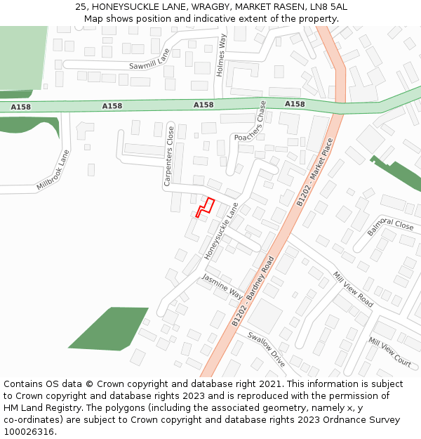 25, HONEYSUCKLE LANE, WRAGBY, MARKET RASEN, LN8 5AL: Location map and indicative extent of plot