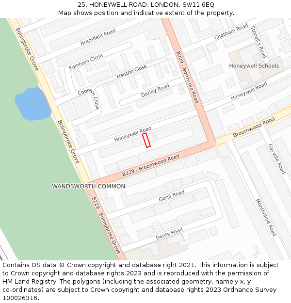25, HONEYWELL ROAD, LONDON, SW11 6EQ: Location map and indicative extent of plot