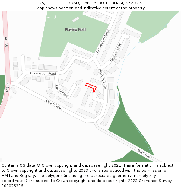 25, HOODHILL ROAD, HARLEY, ROTHERHAM, S62 7US: Location map and indicative extent of plot