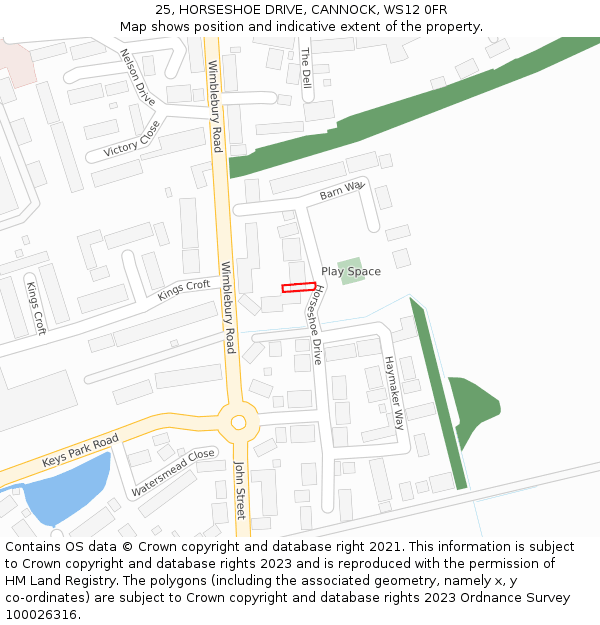 25, HORSESHOE DRIVE, CANNOCK, WS12 0FR: Location map and indicative extent of plot