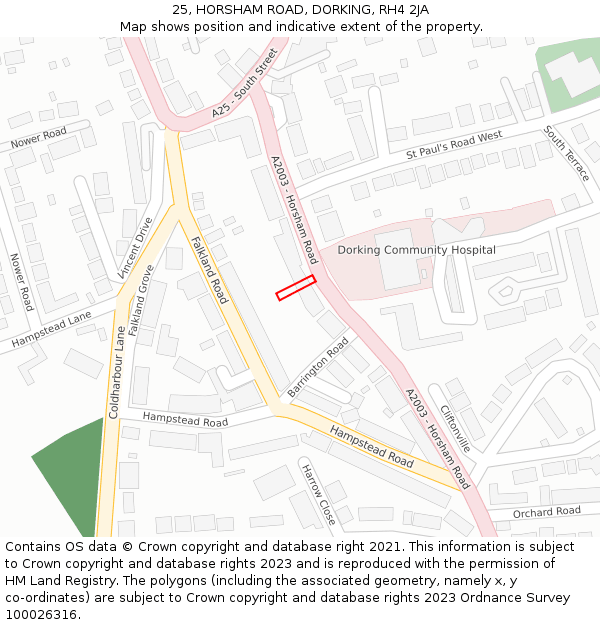 25, HORSHAM ROAD, DORKING, RH4 2JA: Location map and indicative extent of plot