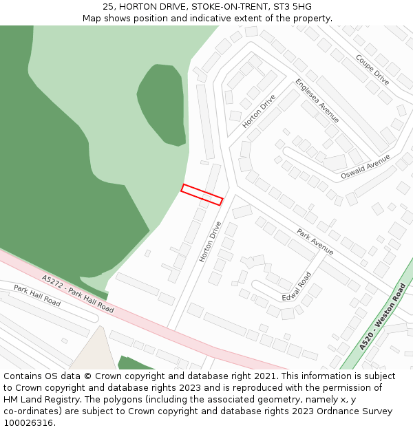 25, HORTON DRIVE, STOKE-ON-TRENT, ST3 5HG: Location map and indicative extent of plot