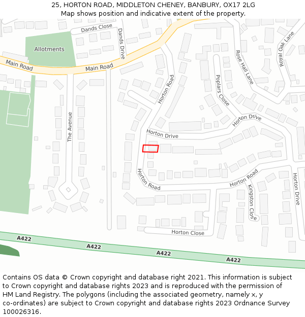 25, HORTON ROAD, MIDDLETON CHENEY, BANBURY, OX17 2LG: Location map and indicative extent of plot