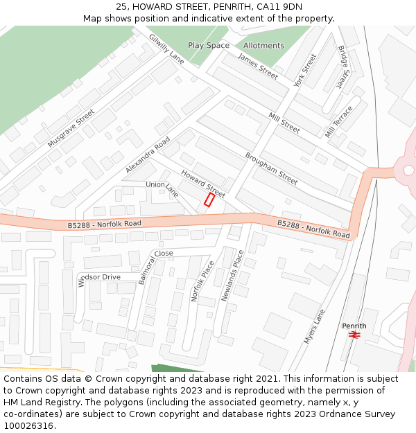 25, HOWARD STREET, PENRITH, CA11 9DN: Location map and indicative extent of plot