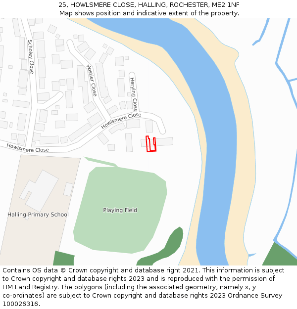 25, HOWLSMERE CLOSE, HALLING, ROCHESTER, ME2 1NF: Location map and indicative extent of plot