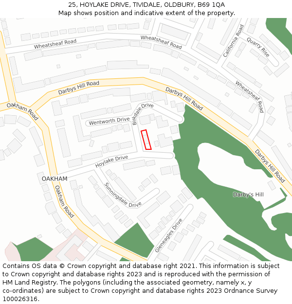 25, HOYLAKE DRIVE, TIVIDALE, OLDBURY, B69 1QA: Location map and indicative extent of plot