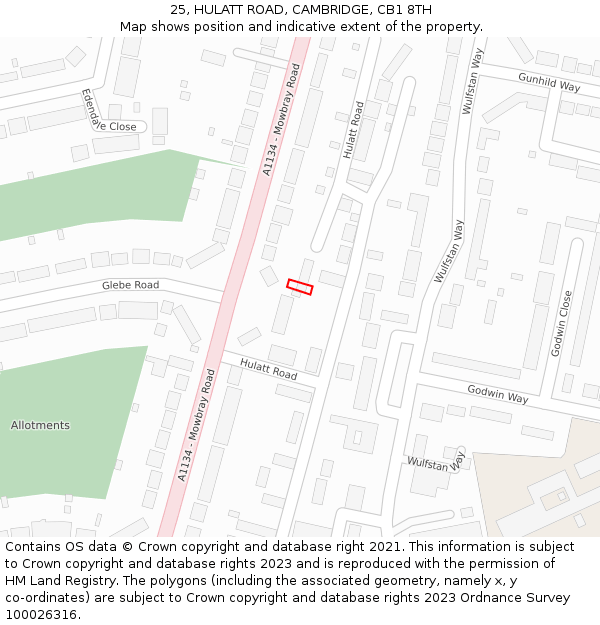 25, HULATT ROAD, CAMBRIDGE, CB1 8TH: Location map and indicative extent of plot