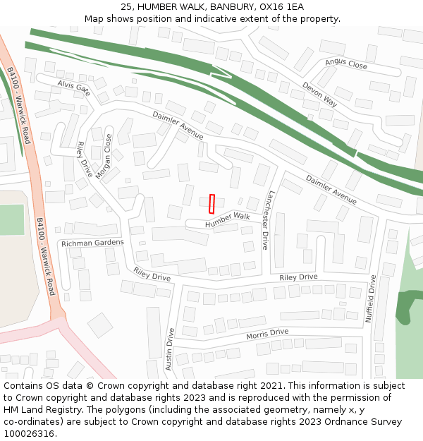 25, HUMBER WALK, BANBURY, OX16 1EA: Location map and indicative extent of plot