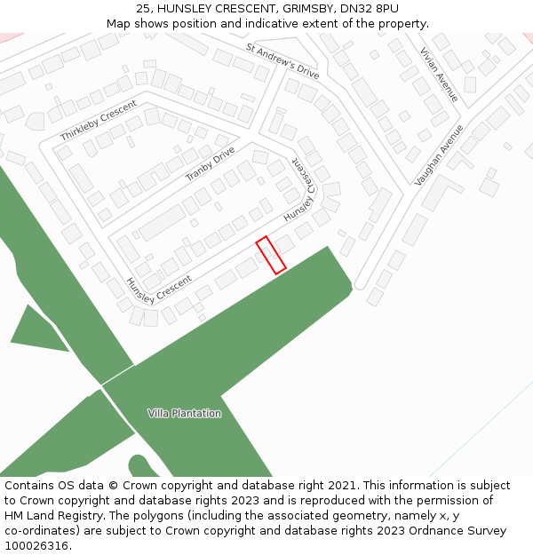 25, HUNSLEY CRESCENT, GRIMSBY, DN32 8PU: Location map and indicative extent of plot