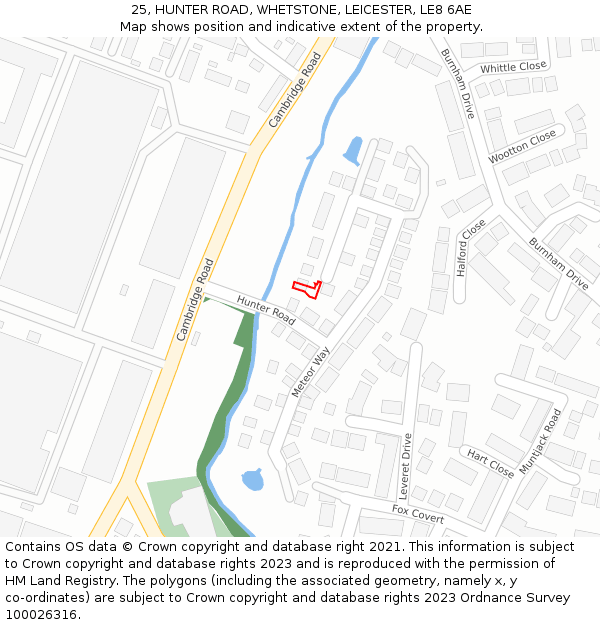 25, HUNTER ROAD, WHETSTONE, LEICESTER, LE8 6AE: Location map and indicative extent of plot