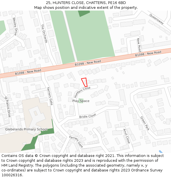25, HUNTERS CLOSE, CHATTERIS, PE16 6BD: Location map and indicative extent of plot
